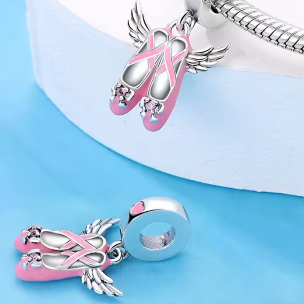 Pink Winged Ballet Shoe Charm